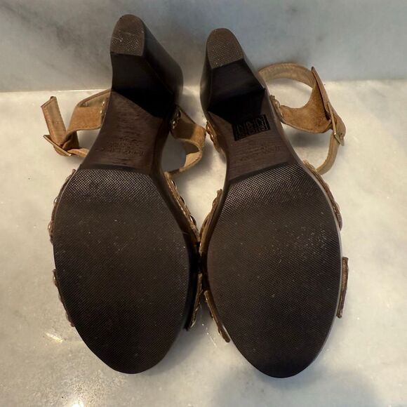 Jimmy Choo Open Toe Suede Urban Sue Platform Wooden Heels Sandal Hazel 7.5 - Picture 7 of 8